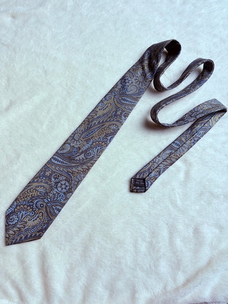 Vintage Beau Brummel Paisley Silk Tie In Blue And Tan